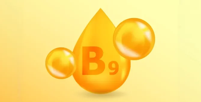 Projekt kropli witaminy B9 jako kwasu foliowego, przedstawiony w formie ilustracji 3D