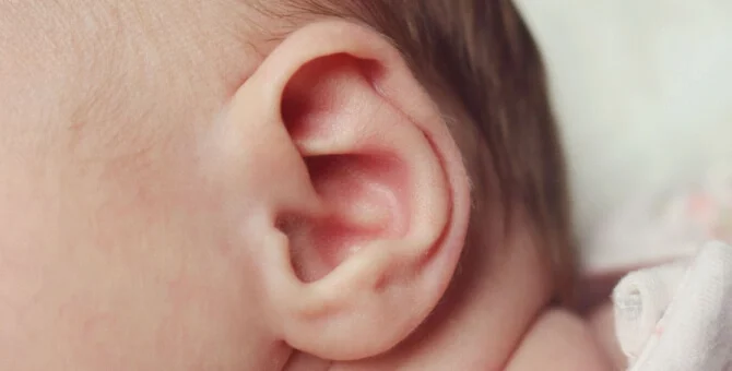 Ucho noworodka z bliska – rozwój słuchu i możliwe objawy niedosłuchu u niemowlęcia