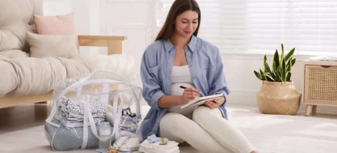 Mama spisująca listę rzeczy do spakowania na porodówkę