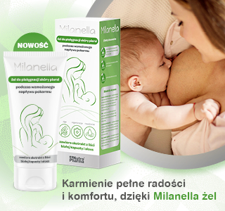 kobieta karmiąca dziecko piersią - reklama Milanella żel