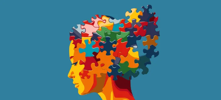 Rozmaite kawałki puzzle tworzą sylwetkę umysłu analizującego wspomnienia