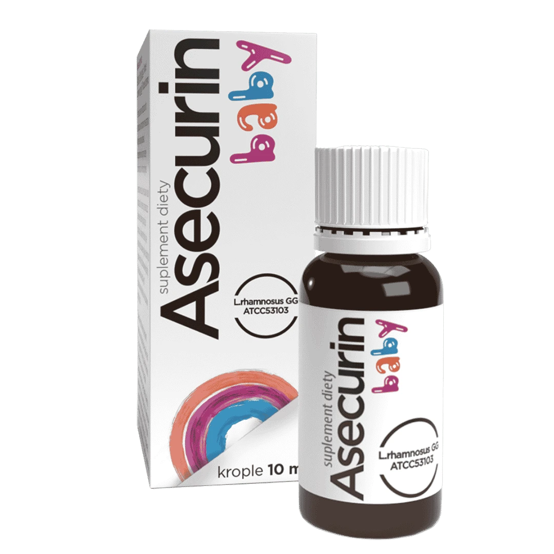 Opakowanie i butelka kropli Asecurin baby 10 ml